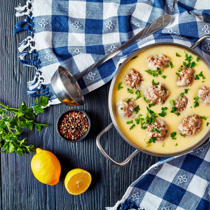 Youvarlakia Avgolemono recipe - how to make Greek meatball soup with lemony egg sauce